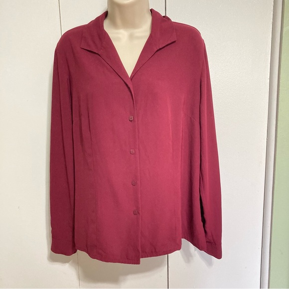 LAURA SCOTT Button Down Deep Red Burgundy Long Sleeve Career Blouse Womens 14 - Picture 6 of 16
